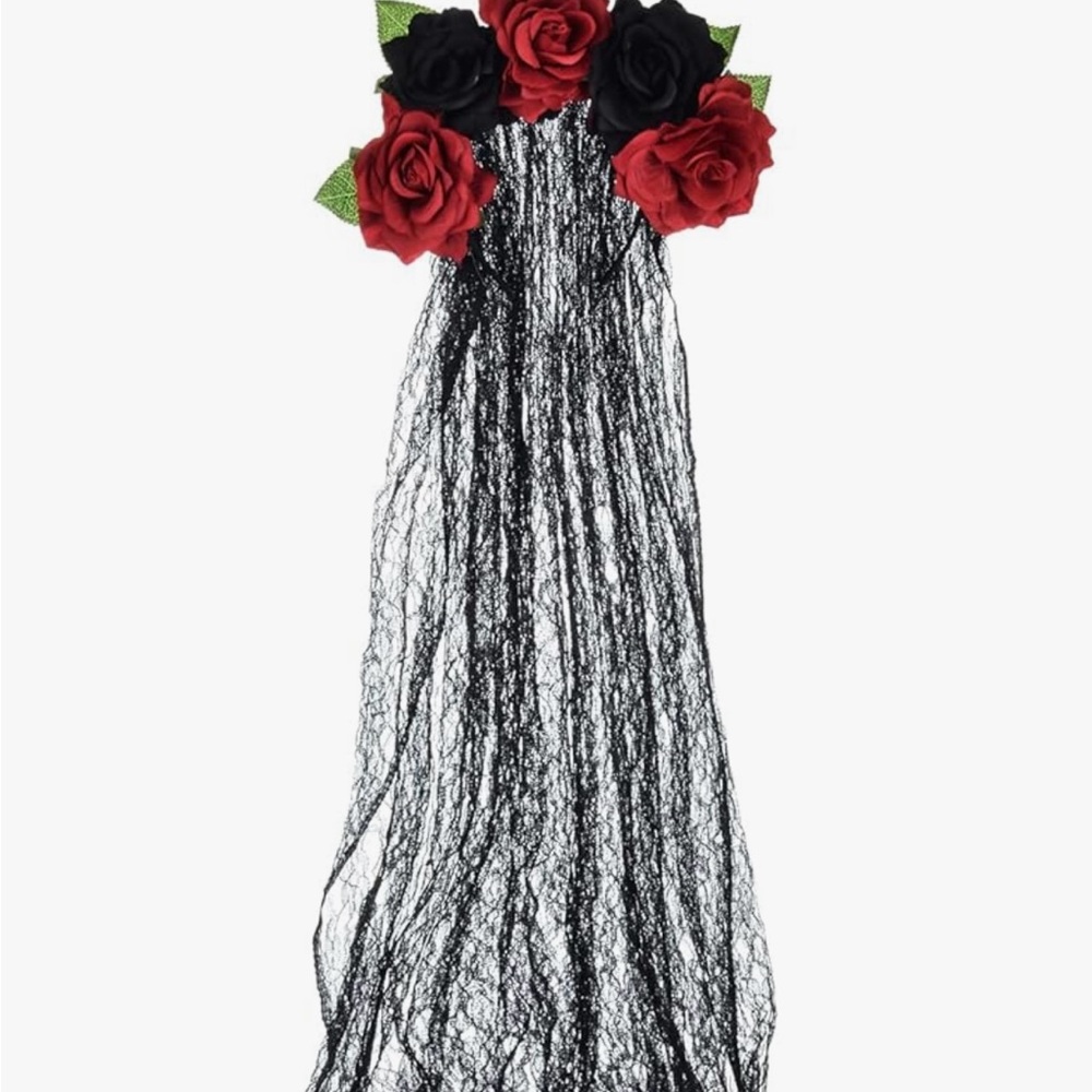 Elegant Black and Red Floral Lace Headpiece